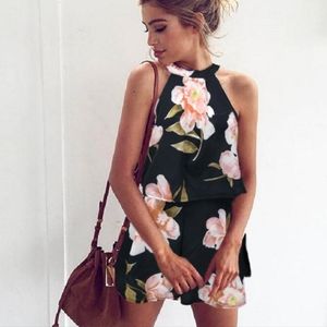 Buckle Floral Halter Romper